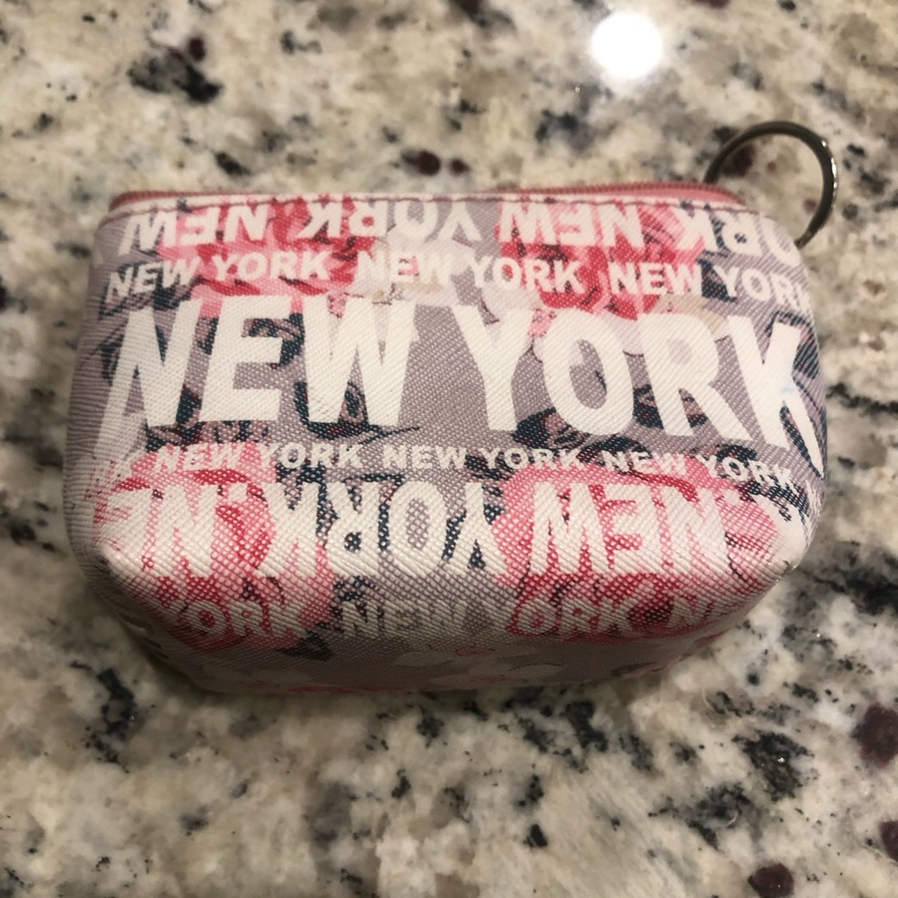 New York New York Pink Print Coin Purse and Key Ring Chain Super Cute!